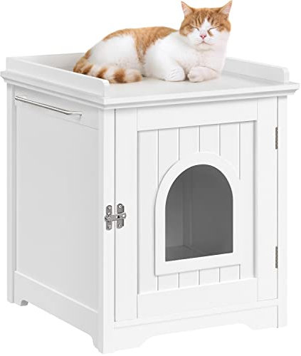 Yaheetech Casetta per Gatti Cuccia in Legno Mobiletto Lettiera per Animali Domestici Multiuso Armadietto Legno Nido per Cani 48 x 53 x 57,5 cm Bianco