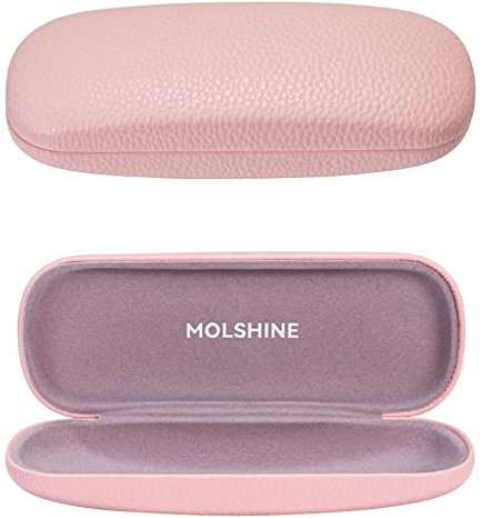 molshine MOLSHIEN Brillenetui aus Hartschalen Leder,tragbares Brillentasche für Männer,Frauen,Mädchen,Reisen,Studium,Arbeit-(Rosa)