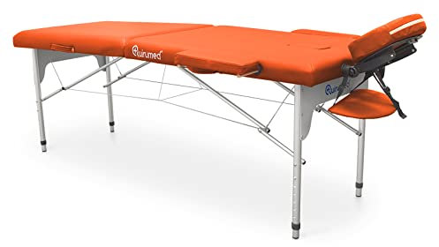 QUIRUMED Camilla de Masaje Plegable de Aluminio Easy, Color Naranja, 186 x 66 cm, Mesa de Masaje, Polipiel, Ligera, Portátil, Regulación de Altura telescópica, hasta 140 kg