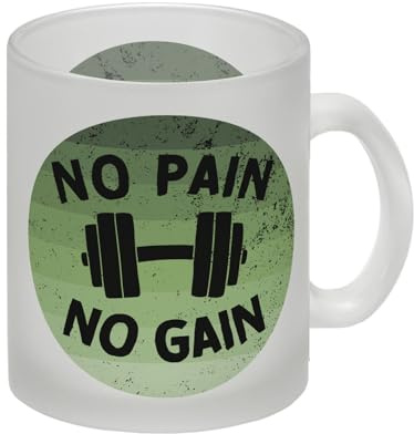No pain no gain Fitness Glas Tasse mit Hantel Kaffeetasse für Pumper in grün mit Hantel und Trainingsspruch Glas Tasse Die perfekte Kaffeetasse für Sportler. Wenn du nach einer