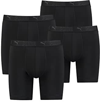 PUMA Lange Boxershorts Herren 4er Pack Sport Mikrofaser + elastisch/Funktionsunterhosen Männer (S - XL), Farbe:Black, Bekleidungsgröße:XL