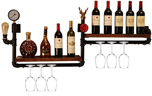 Wine Rack Loft Vintage Industrial Wind Wall Wine Rack Wall-Mounted Wine Rack Wrought Iron Hose Rack Goblet Holder Shelf (Size: 120 × 50cm)