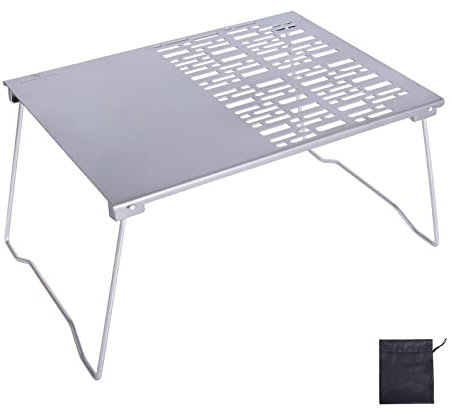 iBasingo Titanium 2-in-1 Folding Camping Table & BBQ Grill – Portable Mini Desk with Grill Net for Camping, Picnics & Hiking – Lightweight Campfire/Charcoal Barbecue Smoker Ti2023C