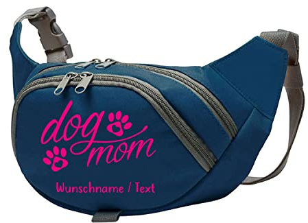 Dog Mom Bauchtasche Leckerlie -Tasche mit Wunschnamen personalisiert | Hundetraining | Leckerlie Beutel (Blau/Neonpink)
