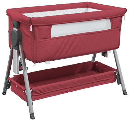 vidaXL Babybett mit Matratze Faltbar Reisebett Kinderbett Klappbett Beistellbett Babyreisebett Laufstall Kinderreisebett Rot Leinenstoff