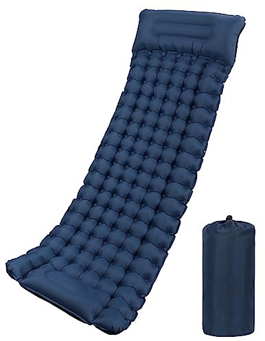 WolinTek Isomatte Camping Selbstaufblasend Outdoor, Aufblasbare Matratze Dick Wasserdicht Schlafmatte Selbstaufblasbare Luftmatratze mit Kissen Faltbar Iso Matte für Wandern Reisen Strand Zelt (Blue)
