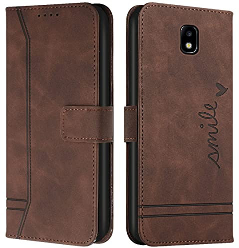 Cqkob Mobile Phone Case for Samsung Galaxy J530/J5 2017 Euro Leather Case with Magnetic Closure - Protective Case with Card Slot, Money Holder and Adjustable Flip Stand Mobile Phone Case, Burgundy Red