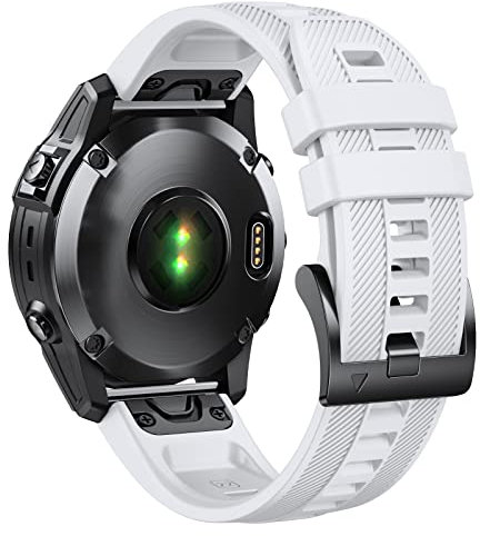 NotoCity 22mm Quick-Fit Armband für Garmin Fenix 5/Fenix 5 Plus/Fenix 6/Fenix 6 Pro/Fenix 7, Weiches Silikon-Ersatzband für Garmin Forerunner 935 Band 945/955/754/Approach S60/S62 Weiß