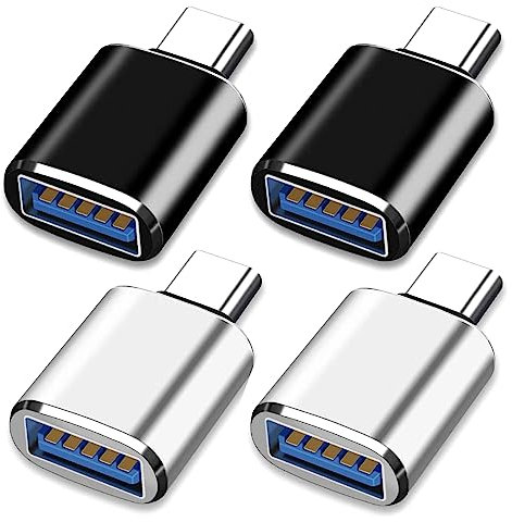 Adaptateur USB C vers USB 3.0 OTG - Lot de 4, Compatible avec MacBook Pro 2021/2020, Galaxy S9/S8, Dell XPS - 2 Noirs et 2 Argentés