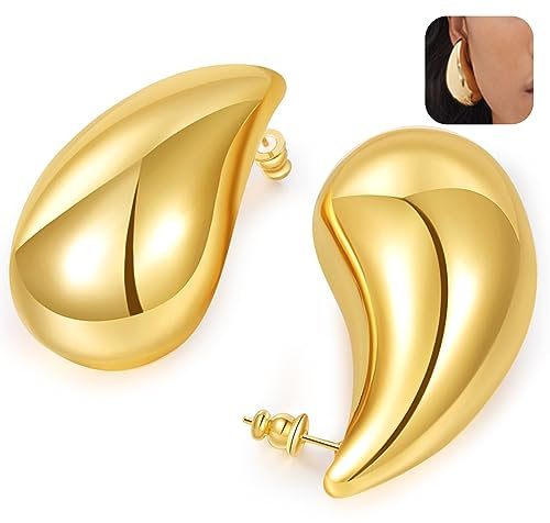 Senteria Ohrring Klobige Gold Creolen Leichte 14 Karat Vergoldete Wassertropfen Tropfen Ohrringe Hypoallergene Gold Creolen für Damen
