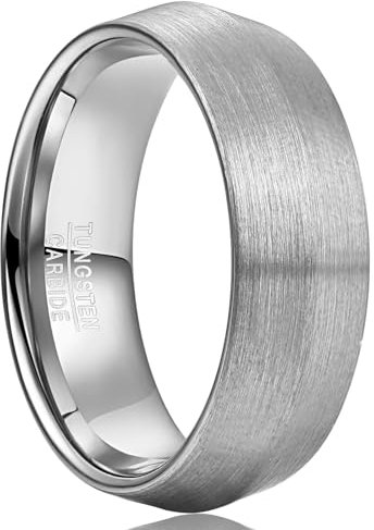 NUNCAD Wolfram Ring Herren Ehering 8mm Silber Partnerrringe Verlobungeringe Fashion Schmuck Gebürstete Größe 62 (19.7)