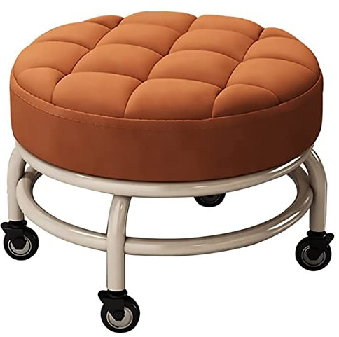 SOVORM Hocker Stuhl PU-Leder Niedriger runder Rollhocker Kleiner Hocker mit Universalrollen für Home Office Garage Shop Fitness Sport,Orange (Orange) The New