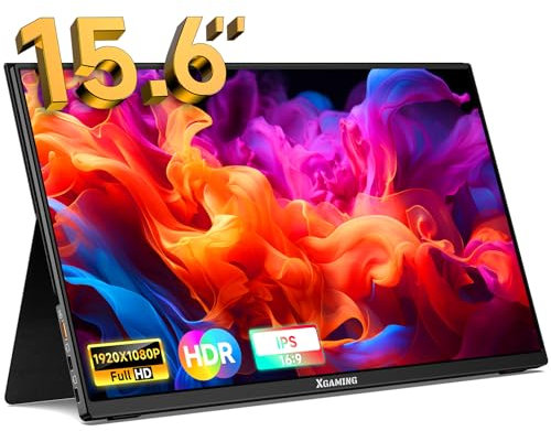 XGaming Portable Monitor 15.6inch 1080P FHD IPS USB-C Laptop Monitor, HDMI Computer Display w/Smart Cover & Speakers, Ultra Slim HDR Gaming External Screen for Laptop PC Phone Mac Xbox PS4 Switch