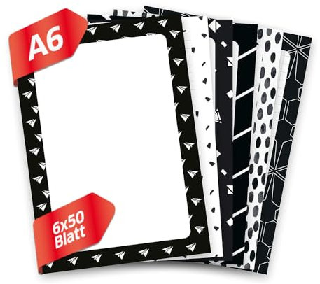 Primus Print 6 x Notizblöcke Schreibblöcke Blocks für Notizen in A6, to do Listen, Einkaufslisten im 6er Set, verschieden Motive/Designs (Schwarz)