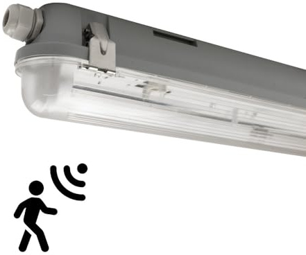 Ledvion 1er Set Feuchtraumleuchte LED sensor 60cm IP65 Ohne LED-Röhre | Für Keller Garage Schuppen oder Technikraum wo zuverlässiges funktionales Licht wichtig ist