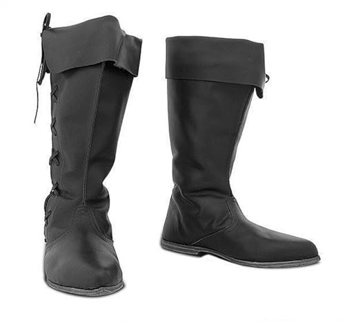 SIULAS Medieval PU Leather Boots - Short Riding Boots Stivaletti da Uomo - Scarpe da Cavaliere Steampunk in Pelle Vintage per Cosplay,Nero,42