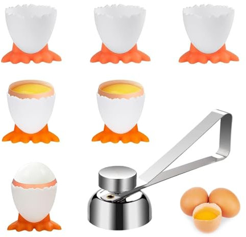 aghoer 7 Stück Eierbecher Lustig Eierbecher Set,mit 1 Stück Eieröffner, Egg Cup Halter,Eierhalter Set,für Weich Gekochte Eier und Rohes Gekochtes Eier Brunch