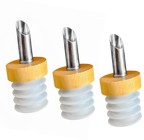 Ausgießer in Holz und Edelstahl, Korken Flaschenausgießer – Eleganter 2cl Öl & Spirituosen Dosierer – Robuster Weinausgießer Essig öl ausgießer, portionierer für Flaschen x3 Set