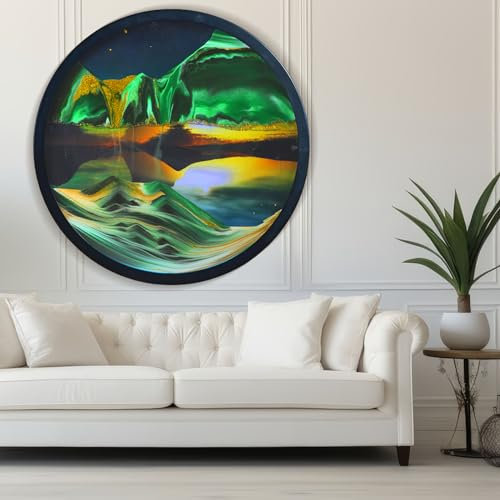 JZWLW Sandbilder zum Drehen 3D Sandscape-moving sand art 44-60cm Rund Glas Tiefsee Sandbild In Bewegung Display Fließender Sand Kunst Handwerk,Kinder-Bastelsets Sand Geschenke (Grün-44cm)