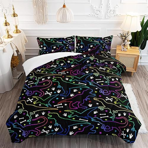 Bettdecke Bunter Dinosaurier Duvets Polyesterfaser Bettdecken Maschinenwaschbar Tagesdecken Weich Decke Bett Atmungsaktiv Schlafdecke Vier Jahreszeiten Quilt+ 2 Kissenbezug (50x75cm) 260x230cm