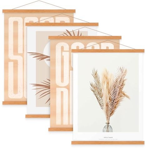 Benjia Lot de 4 cadres magnétiques en bois léger A1 pour accrocher des affiches, des œuvres d'art, des impressions d'art, 61 cm x 91,5 cm, teck