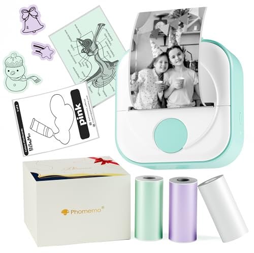 Phomemo Mini Impresora Q02, Mini Impresora Portatil para Estudio, Notas, Fotos, Diarios, Impresora Térmica Compatible con Phone y Tableta, con 3 Rollos de Papel Térmico, Verde