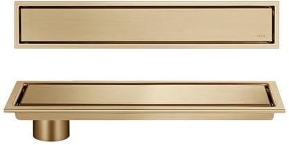 JSDQQG Duschrinne Komplettset Mit Haarsieb,Edelstahl 2 in 1 Befliesbar Duschrinne,Duschablauf Flach Bodenablauf,Seitliche Entwässerung,Gold,10 * 30cm