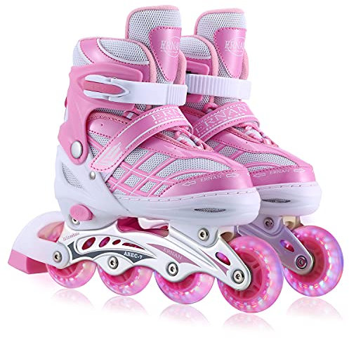 Kinder Inline Skates für Mädchen, verstellbare 4-Größen Inline Rollschuhe mit Allen leuchtenden Rädern für Kinder Mädchen (Rosa, M (EU32-36))