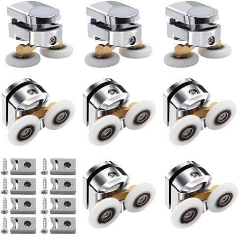 8 Pcs Curved Shower Door Rollers, 25 mm Replacement Sliding Shower Door Runners Wheels for 4-6mm Glass, with Anti-Collision Block and Screws