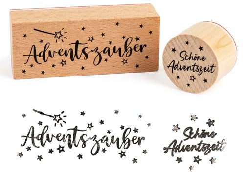 BOOMTOP 2Pcs Advent Stempel Holz Stempel Adventszauber Adventskalender Motivstempel Schöne Adventszeit Stempel Set Dekostempel zum Basteln Kartenherstellung Scrapbooking Geschenkanhänger