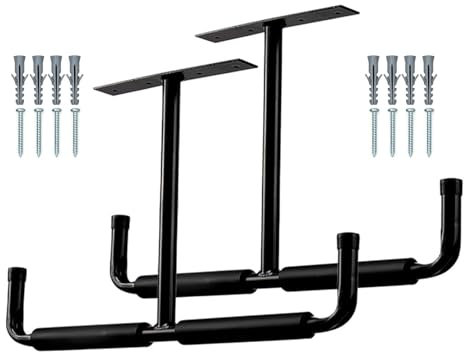 gifyym 2pcs Overhead Garage Storage Hooks - Heavy Duty Steel Storage Rack | 4 Hooks, 80 lbs Capacity, Ceiling Mount