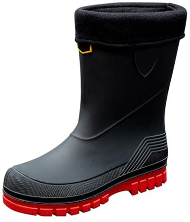 SRTUMEY Stivali di gomma corti da uomo, caldi e foderati, invernali, caldi, da pioggia, in gomma termica, con fodera rimovibile, stivali impermeabili per esterni, B Rosso, 40 2/3 EU