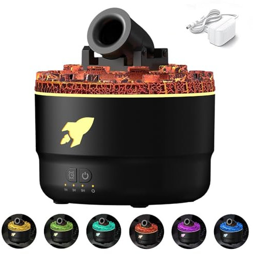 USB Aroma Diffuser mit LED Kanonen,Cannon Luftbefeuchter Luftdiffusor Aroma Diffuser für Ätherische Öle,Luftbefeuchter Flame Diffuser Set,7 Farben LED Licht,Mit 3 Timer Timing,280ML (Schwarz)