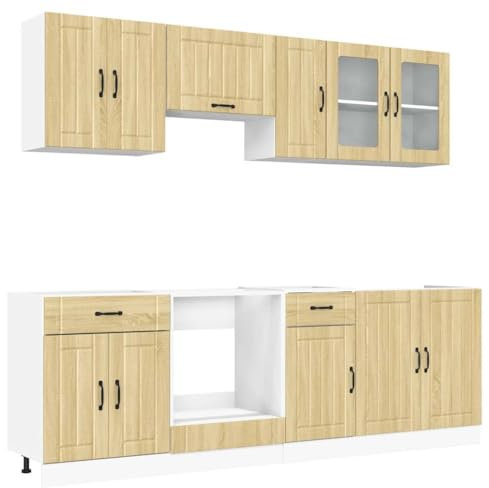 vidaXL 8-TLG. Küchenschrank-Set Kalmar Sonoma-Eiche Holzwerkstoff, Küchenzeile Einbauküche, Schrank-Set, Unterschrank, Küchenschrank, Hängeschrank
