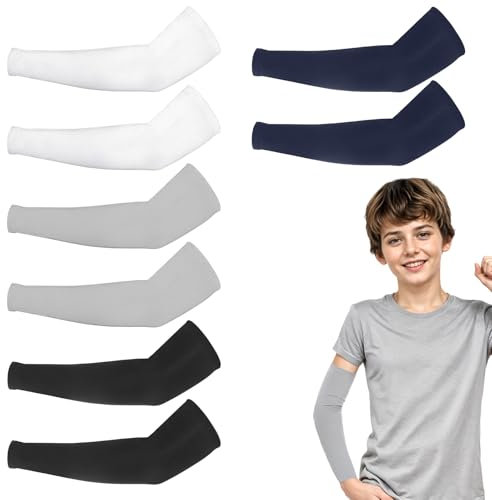Ouligay 4 Pairs Kids Uv Sun Protection Arm Sleeves, Cooling Child Arm Sleeves Upf 50 Uv Children's Compression Sleeve For Youth Boys Girls Sports Baseball Football Volleyball