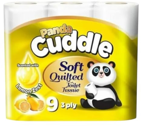 Panda Cuddle 3-Ply Soft Quilted Scented Toilet Rolls - 45 Lemon Scented Toilet Rolls - Premium Bathroom Toilet Rolls for Luxurious Comfort and Hygiene (Pack of 45 Toilet Rolls)