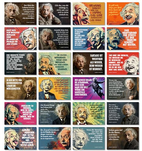 ARTFAVES® Postkarten Set - Albert Einstein - 24 verschiedene Postkarten, Sprüche, Zitate und Weisheiten zu Wissenschaft, Physik, Philosophie, DIN A6