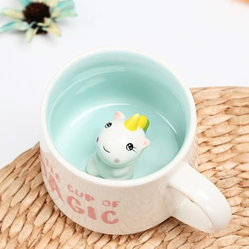 Komoke 3D-Keramikbecher mit Einhorn-Design, 350ml Niedlicher Kaffeebecher für Kinder, Paare und Freunde, Lustiges Geschenk für Einhorn-Liebhaber (Blau)