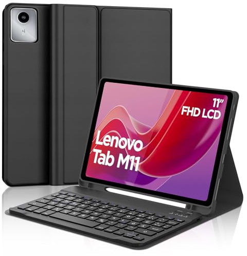 WAVATA Tastatur für Lenovo Tab M11 2024 11 Zoll, TB330FU/TB330XU, Hülle mit Tastatur für Lenovo Tab M11 Magnetische Bluetooth Abnehmbare QWERTZ Layout, Schwarz