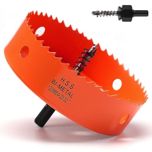 Hole Saw 120mm, Hole Saw with Drill Bit for Wood, Orange Bi-Metal Hole Cutter Smooth Cutting for Soft Metal, Drywall and Plastic