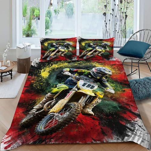 HOGDISAJD ATV Quad Frenzy Bettwäsche Feder Graffiti Stil 3D Gedruckt Bettdeckenbezug Mit Reißverschluss LuxusBettwäsche Sets 3 Stück Für Jungen Und Mädchen Super King（260x220cm）