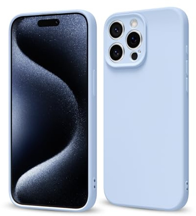 Svanove Svaove for iPhone 15 Pro Phone Case Liquid Silicone, Thin Ultra Slim Minimalist Phone Cover, Girly Cute Plain Bright Solid Color Matte Soft Rubber Jelly Gel Plastic TPU Bumper, Light Blue