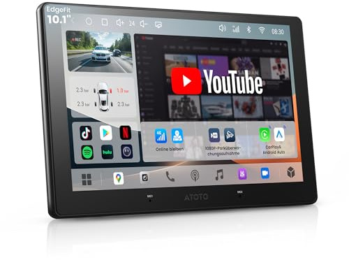 ATOTOOUT 10,1 Zoll Doppel-DIN-Autoradio Android, 4G LTE/WLAN/USB, 4G+64G | QLED-Touchscreen mit Kabelloses Android Auto und CarPlay, 8-Kern-Prozessor, DSP 32-Band EQ, GPS-Tracking, HDMI In/Out, FM/RDS