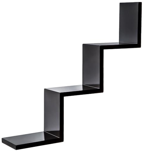 Homme Concept – Black Step Shelf, Wall Mount Floating Shelves, Wall Shelves, W Zig Zag Display Storage Organiser Shelving Unit, Bookcase Bookshelf for Living Room Bedroom Bathroom Home Office