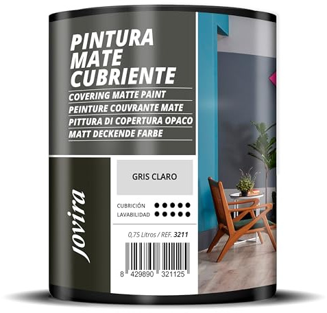 JOVIRA PINTURAS Pintura Mate Cubriente | Colores | Pintura interior-exterior con excelente poder cubriente. (750 Mililitros, Gris Claro)-T