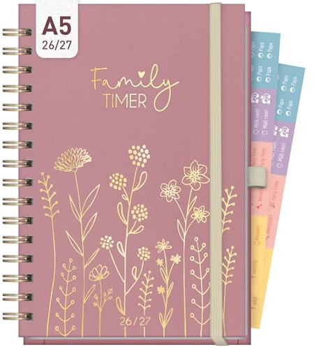 Häfft® Family-Timer Deluxe Familien-Planer 26/27 A5 Fine Flowers Rosé