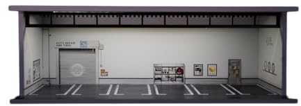 1:64 Modellauto Vitrine & Garage Diorama mit LED-Beleuchtung – Stapelbarer Setzkasten Parkplatz mit Acryl-Staubschutz – Kompatibel mit Hot Wheels & Matchbox Autos (Werkstatt Grau)