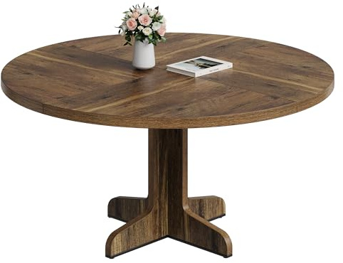 GarveeMore Runder Esstisch Küchentisch 120 cm Esszimmertische Für 4–6 Personen, Bauernhaus Esstisch Mit Holztischplatte Und Beinen Für Esszimmer, Küche, Wohnzimmer