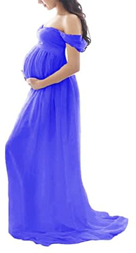 Kleider für Schwangere Hochzeit Shooting Schwangerschaftskleid Damen Geteilte Umstandskleid Elegante Fotografie Kleidung Maxikleid Maternity Clothing Mode Schulterfreies Abendkleid Umstandsmode