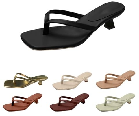 SOOUICKER Women's Kitten Heels Flip Flops - Square Toe Low Heel Thong Sandals -Slip On Comfortable Summer Heeled Sandals for Party, Wedding & Holiday & Casual Summer Wear